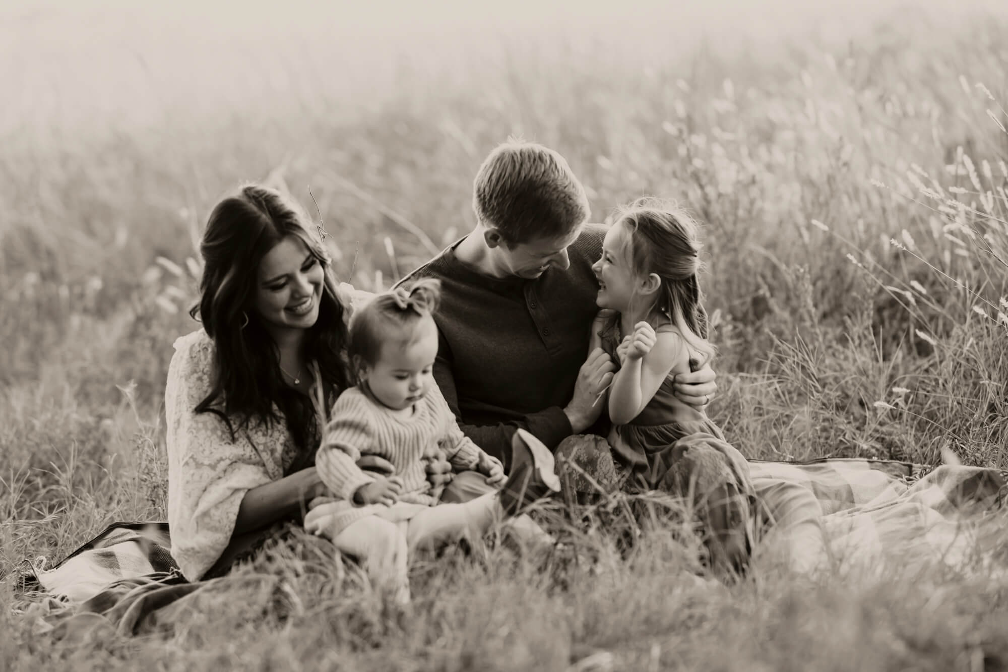 Family photo in a field.