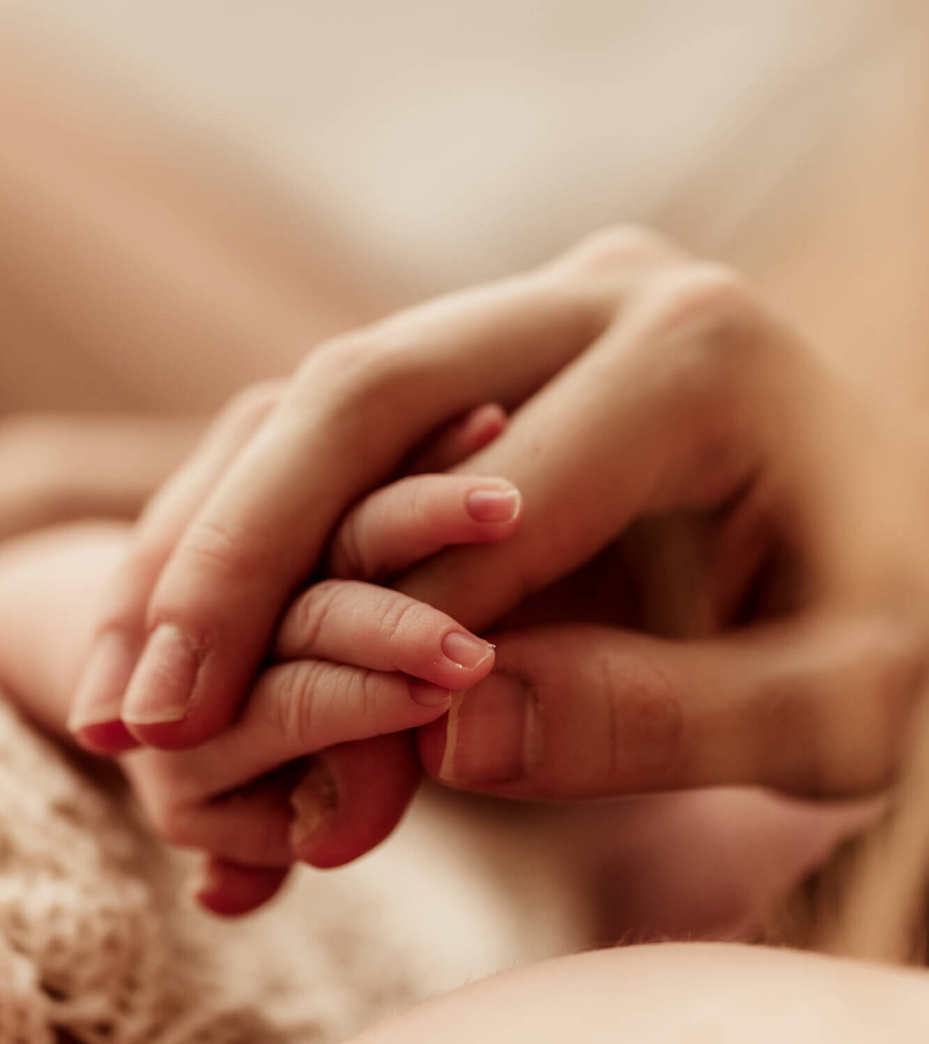 details of a newborn baby's hand holding mom's fingers